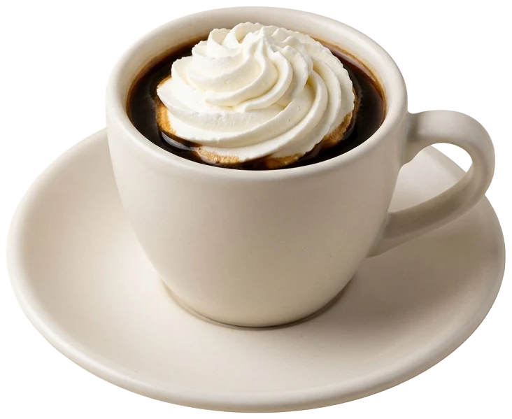 Espresso topped with whipped cream in a small warm-white cup and saucer