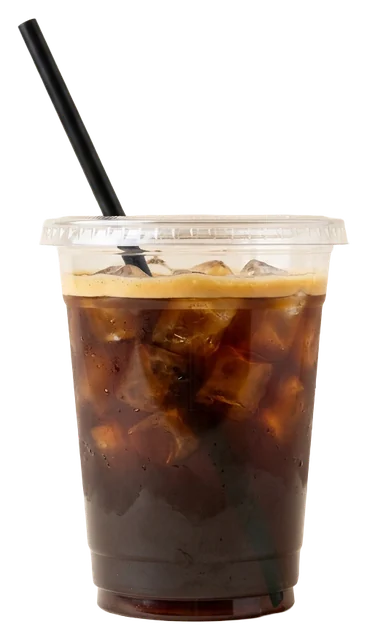 Iced americano in a clear cup with a black straw