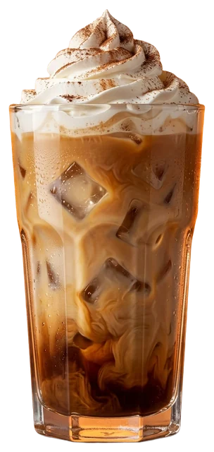 Iced caramel latte with whipped cream
